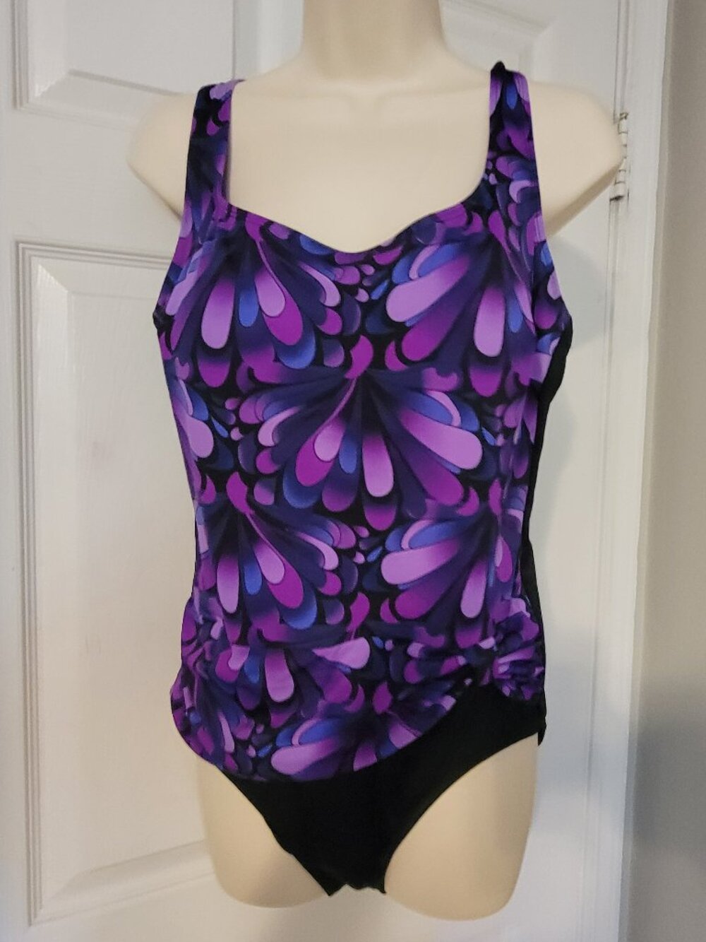 Longitude Robby Len womens purple floral SWIMSUIT sz. 14 - Picture 3 of 6